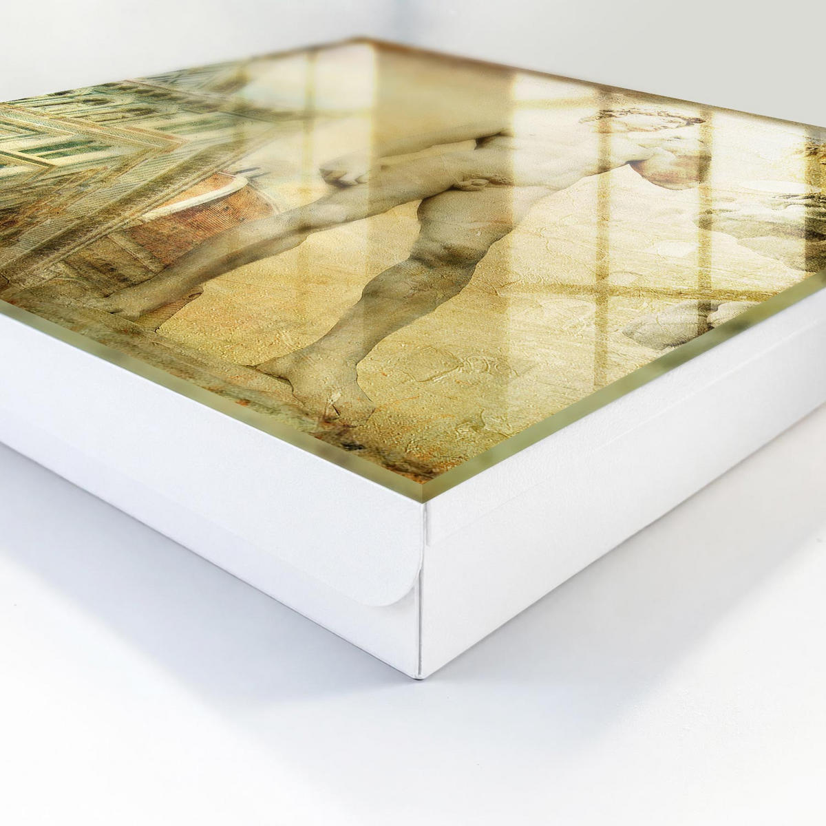 SCHLÜSSELBOX Weiß 30x30 cm – Türöffnung nach rechts - Florentiner Renaissance - Beige, Metall (30/30/5cm) - TULUP