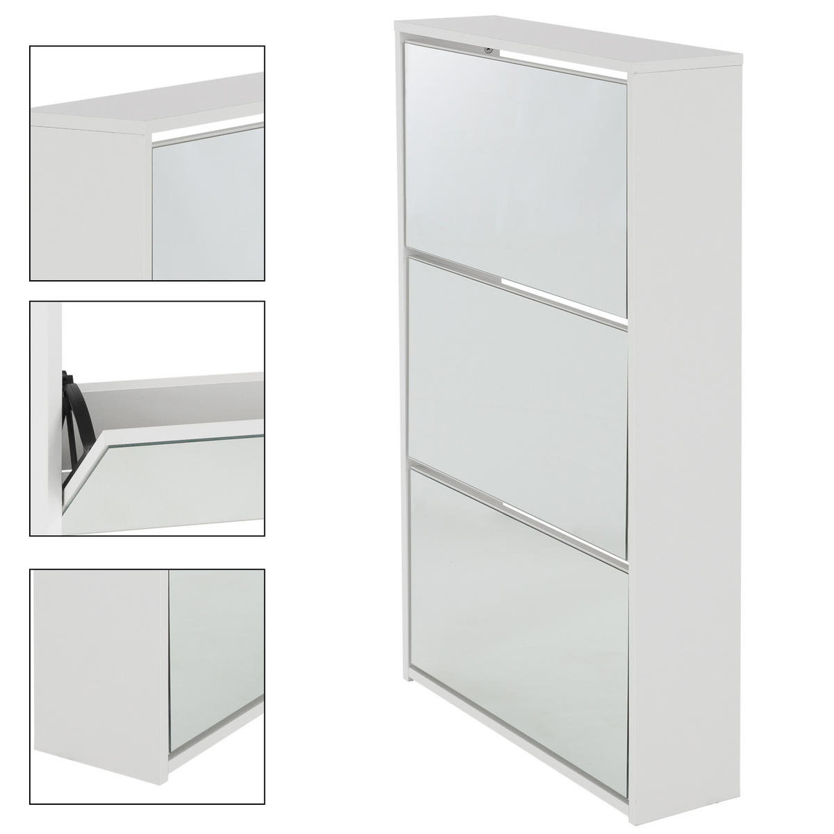 SCHUHSCHRANK mit Spiegel - Weiß, Holzwerkstoff (17/113/63cm) - ML-DESIGN