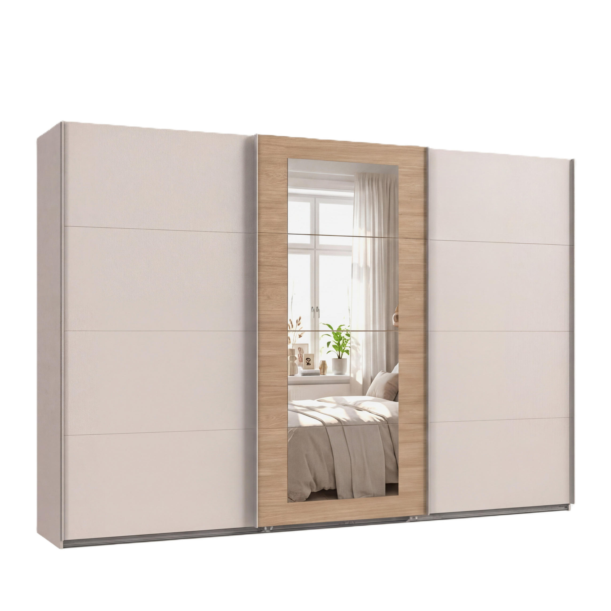 SKŘÍŇ S VZDUŠNÝMI DVEŘMI, 3dveřová, šířka 313 cm, výška 208 cm, hloubka 64 cm, úchytky v odstínu béžově šedé / 22631 - šedá/béžová, kov/kompozitní dřevo (313/208/64cm) - luma-home