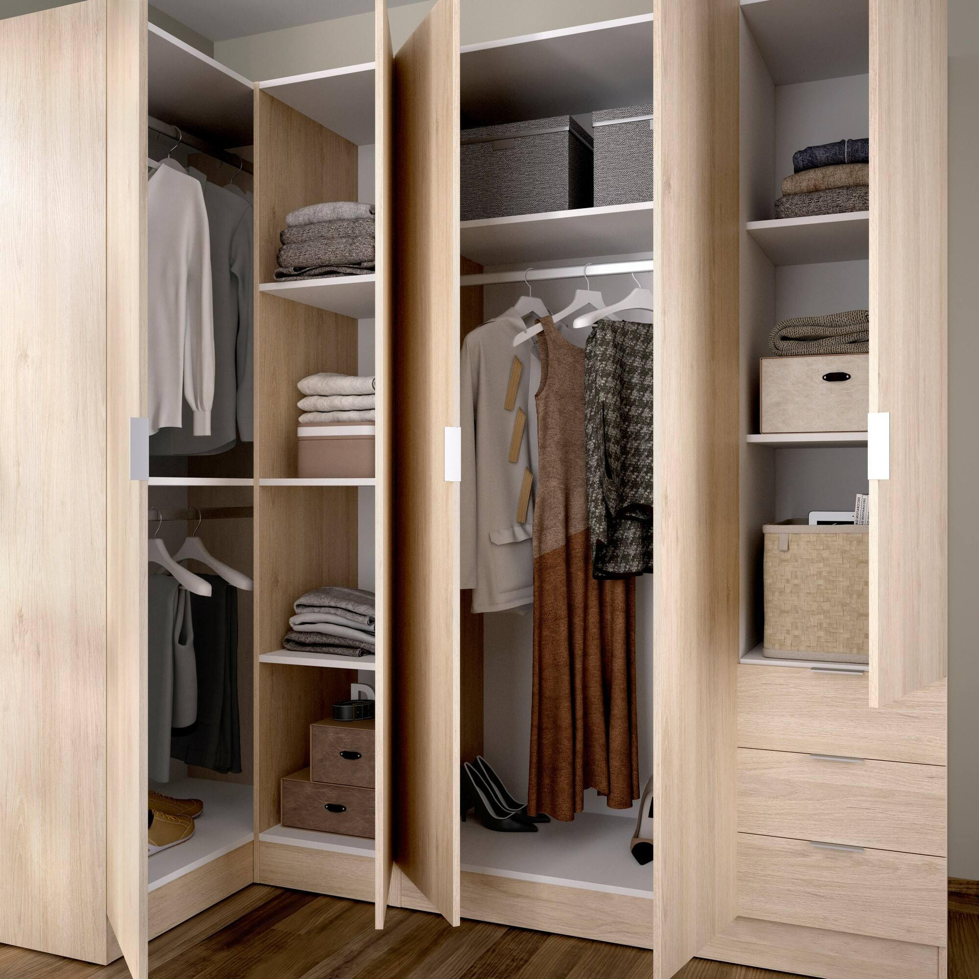 ECKKLEIDERSCHRANK Holz-Effekt Eiche 90.5x213.5h184 - Braun, Holzwerkstoff (213.5/184/90.5cm) - DMORA
