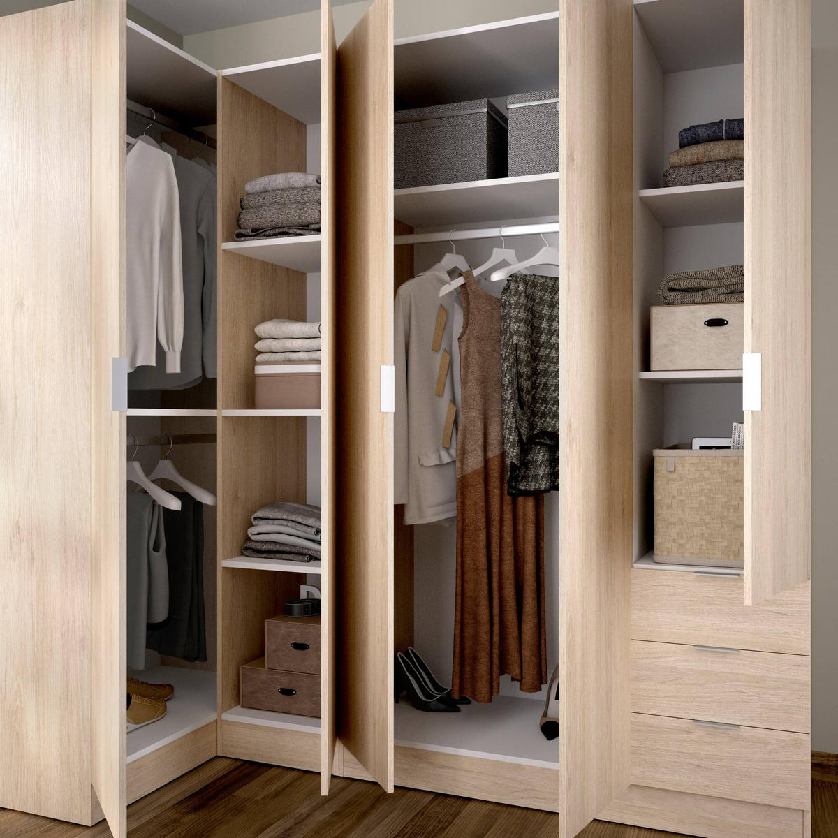 ECKKLEIDERSCHRANK Holz-Effekt Eiche 90.5x213.5h184 - Braun, Holzwerkstoff (213.5/184/90.5cm) - DMORA