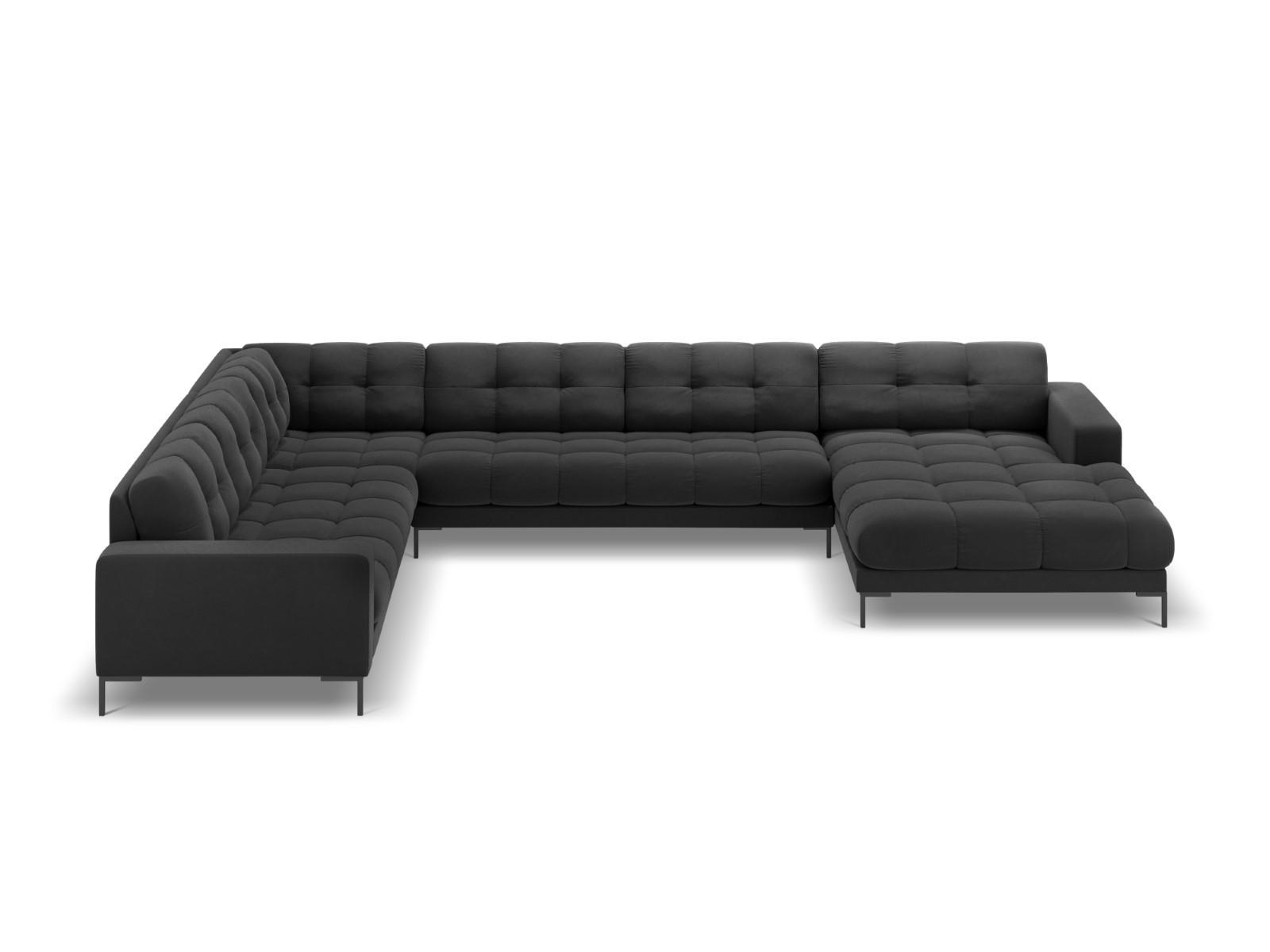 PANORAMASOFA links Mamaia aus Samt dunkelgrau 7 Sitzplätze - Dunkelgrau, Textil (256/75/327cm) - Micadoni