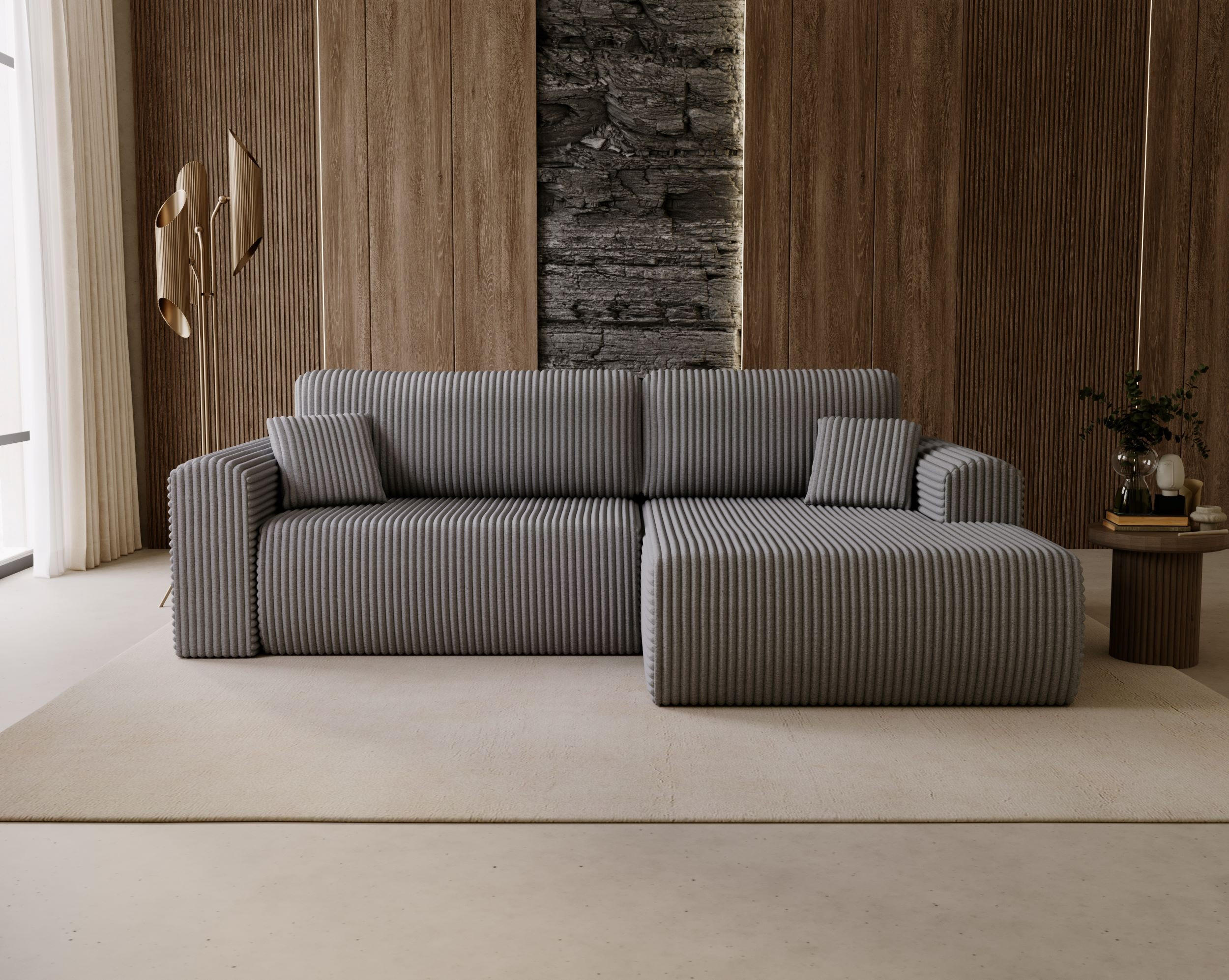 ECKSOFA Linea Dunkelgrau, Sofa mit Schlaffunktion, rechte seite - Dunkelgrau, Holzwerkstoff/Textil (257/177cm) - Bettso