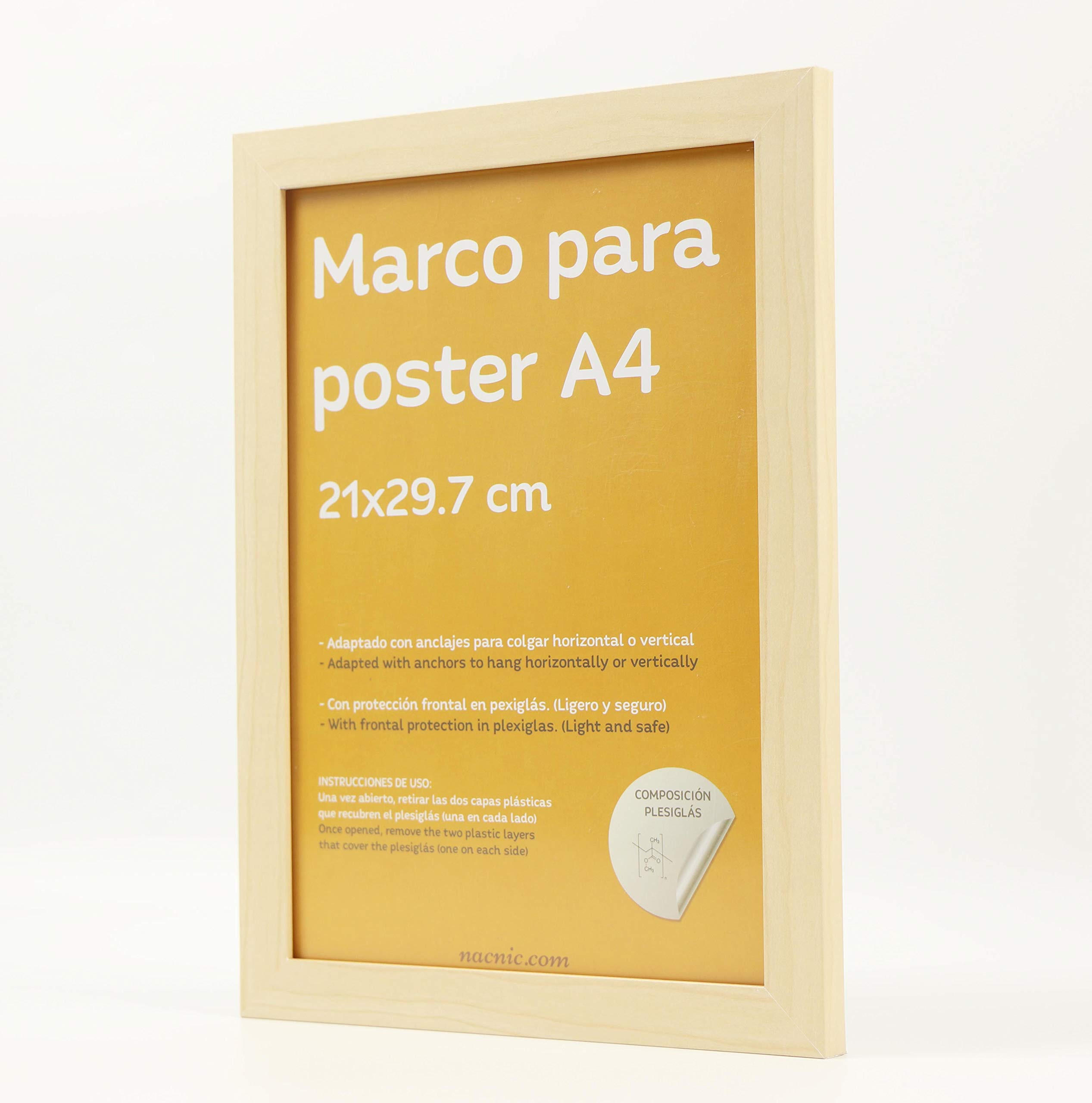 RAHMEN aus MDF und Acrylglas Schutz und Aussteller für Fotografien, Bilder, Poster, Gemälde, Dekoration für Haus Farbe Hellholz A4 - Beige, Holz (21/3/29.7cm) - Nacnic