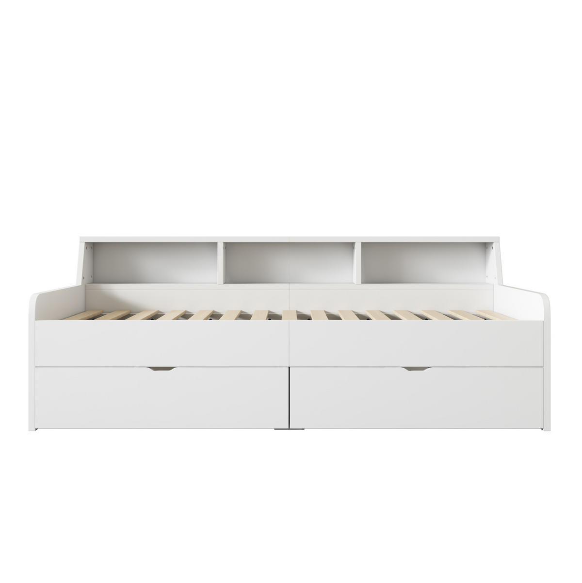 TAGESBETT 90/200 cm mit 2 Schubladen und 3 Ablagefächern aus Kiefern und MDF, Weiß - Weiß, Holzwerkstoff (90/200cm) - Redom