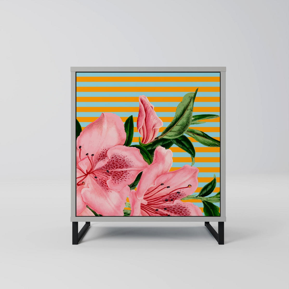 SIDEBOARD FRAGILE BEAUTY, Grau, 57,5x42x70,5 cm, Schwarze Metall-Sternfüße - Multicolor/Schwarz, Holzwerkstoff/Metall (57.5/70.5/42cm) - SpaceRebels