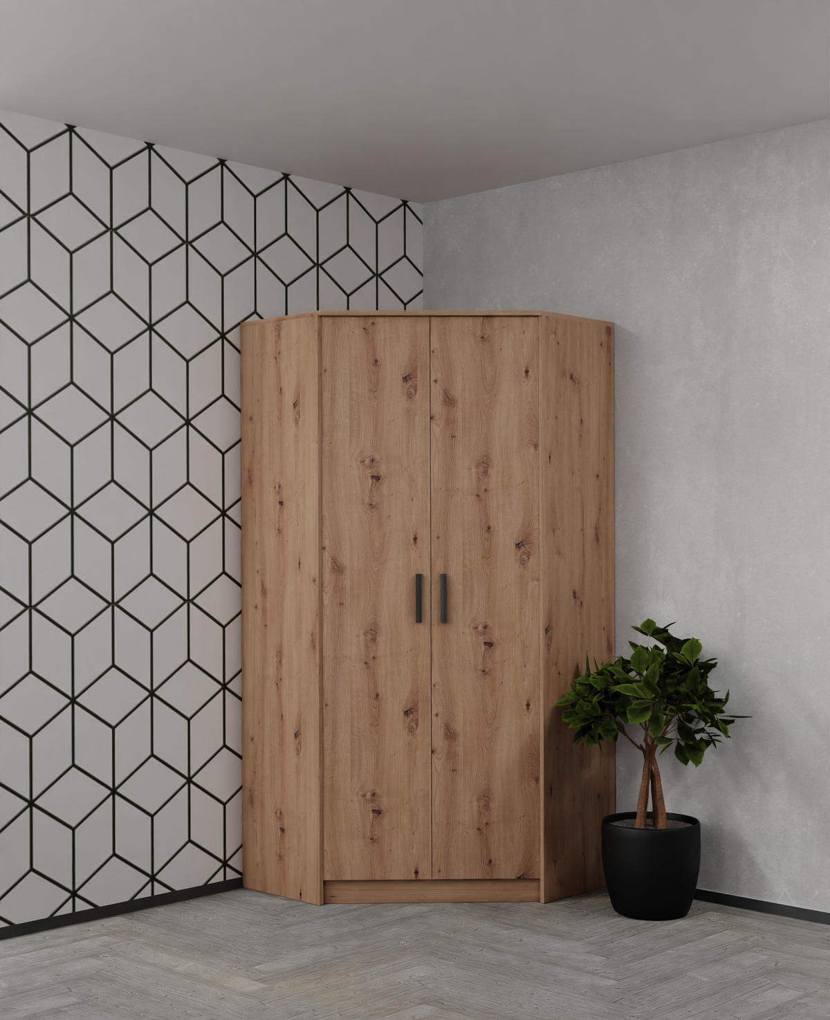 ECKSCHRANK G8/A EICHE ARTISAN 91/195/91 - Schwarz/Eiche Artisan, Holzwerkstoff/Kunststoff (91/195/91cm) - Marmex Möbel