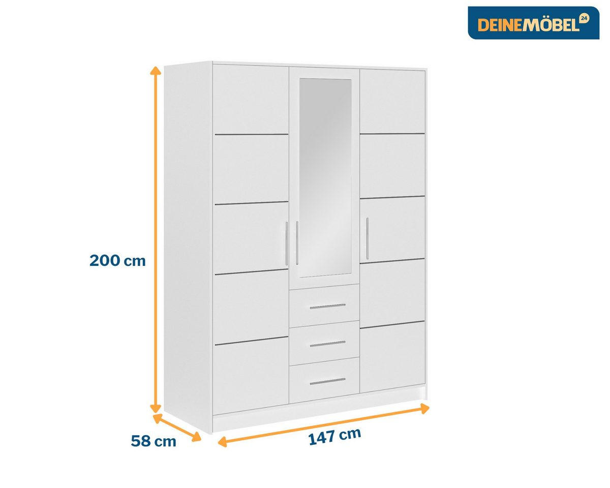 DREHTÜRENSCHRANK LABOO 147/200/58 cm in Weiß - Weiß, Holzwerkstoff (147/200/58cm) - Deine Möbel 24