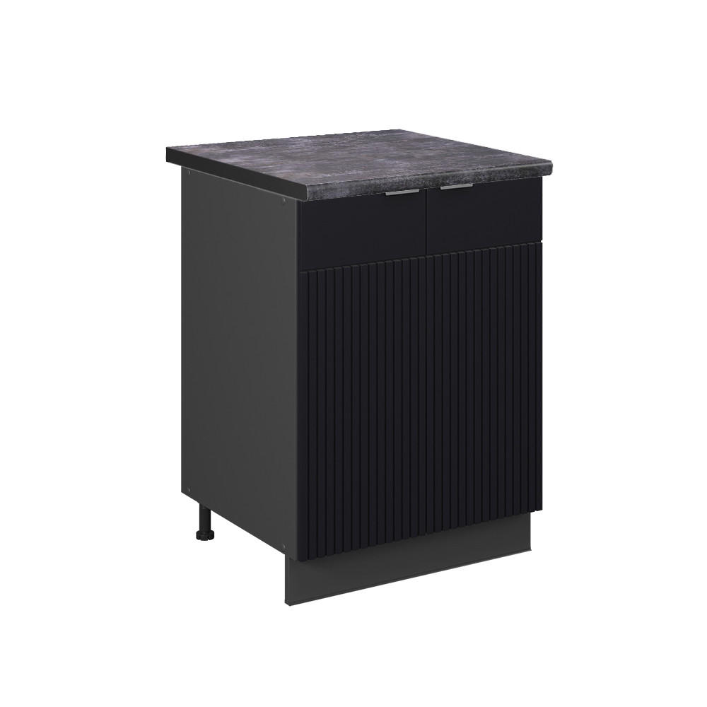 KÜCHENUNTERSCHRANK Fame-Line, Schwarz gestreift, 60 cm, AP Anthrazit - Anthrazit/Schwarz, Holzwerkstoff (60/82/60cm) - Vicco