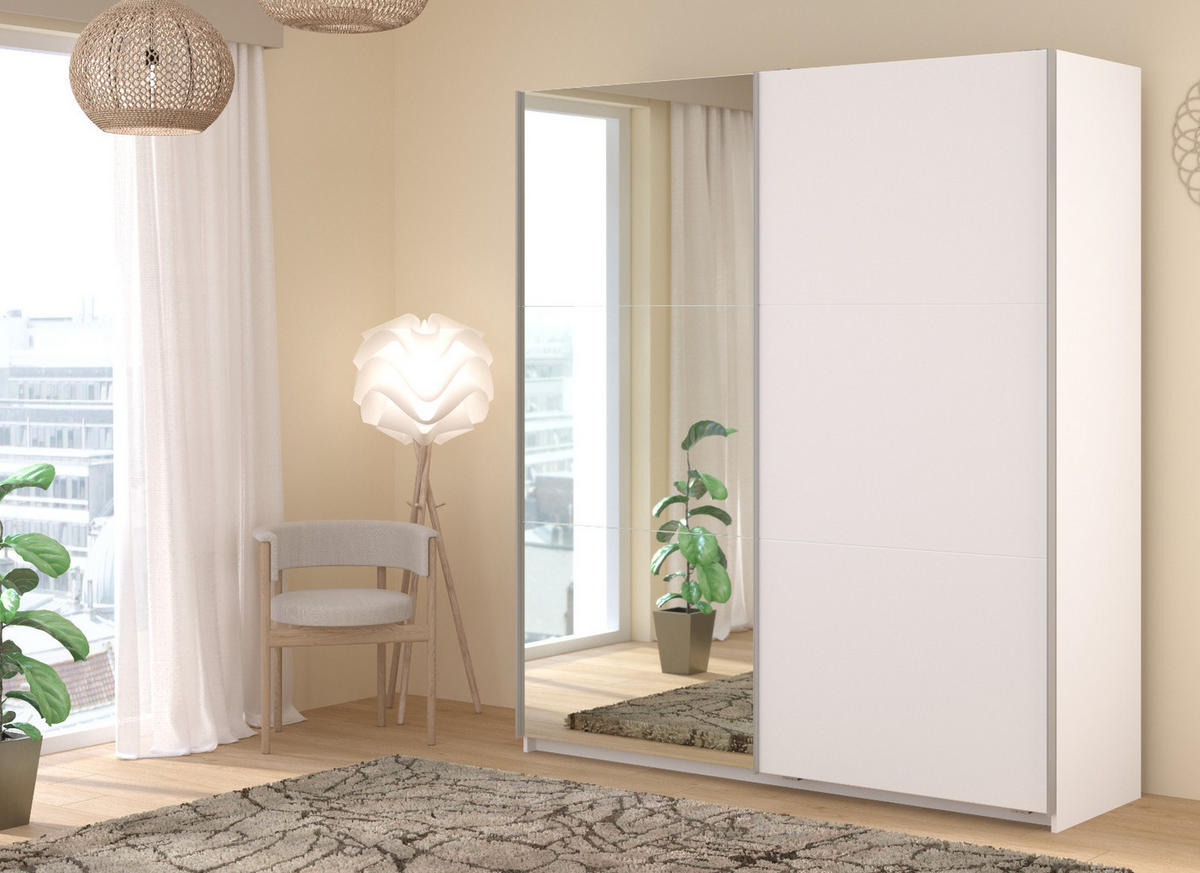 KLEIDERSCHRANK weiß 178 cm, Schwebetürenschrank 2-türig mit Spiegel und Soft-Close - Weiß, Glas/Holzwerkstoff (178/203/59cm) - Parisot Meuble