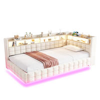 POLSTERBETT 90x200cm Schlafsofa LED Stauraum USB Samt Beige - Beige, Textil (90/200cm) - FLIEKS