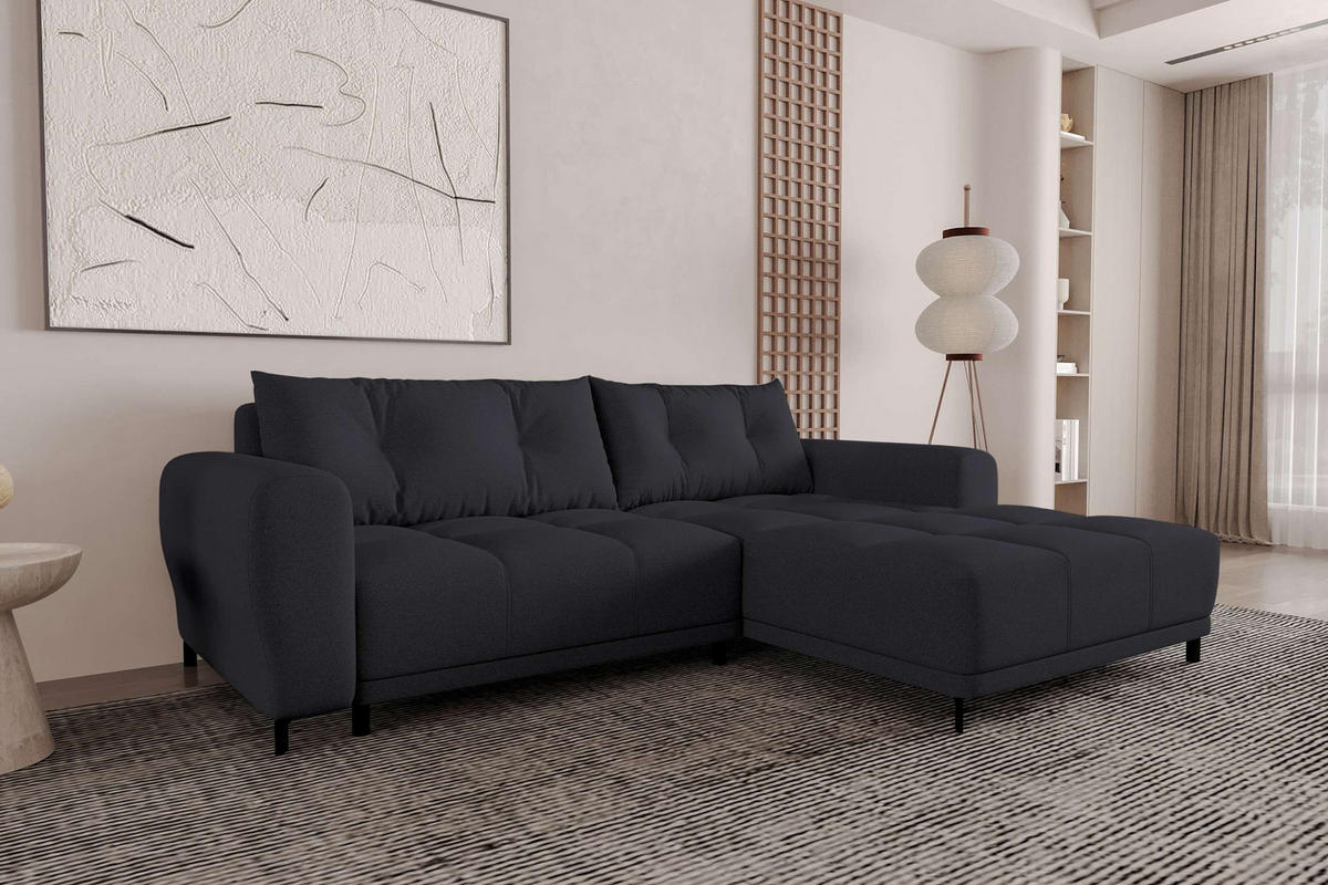 ECKSOFA Massimo Strukturstoff Schwarz inkl. Schlaffunktion Rechts - Schwarz, Textil/Metall (246/177cm) - 99rooms