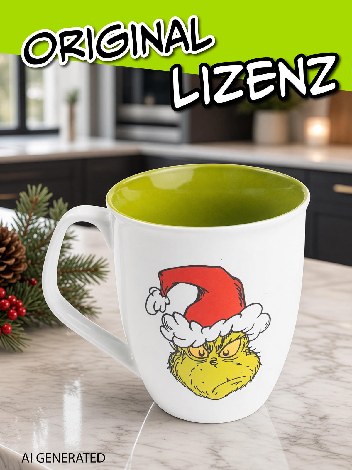 KAFFEEBECHER The Grinch Weiß/Grün 350 ml - Grün, Keramik (0.35L) - United Labels