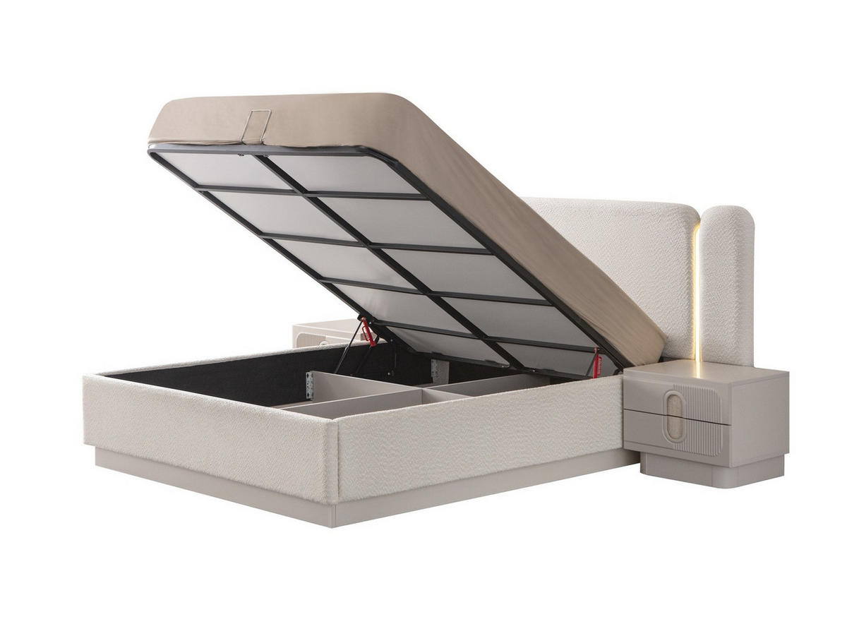 BETTANLAGE VALORIA Schlafzimmer-Set, 5-teilig, Creme, Bett mit Kopfteil 2 Nachttischen Kommode und Kleiderschrank - Creme, Leder/Holzwerkstoff (160/200cm) - Villa Möbel