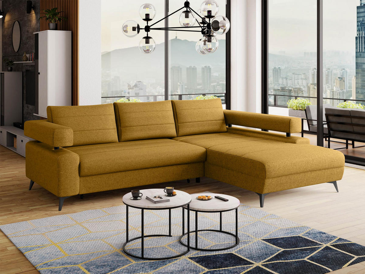 ECKSOFA Rosa, Seite: Rechts 2R-OT - Hellbraun/Schwarz, Holz/Textil (265/184cm) - MIRJAN24