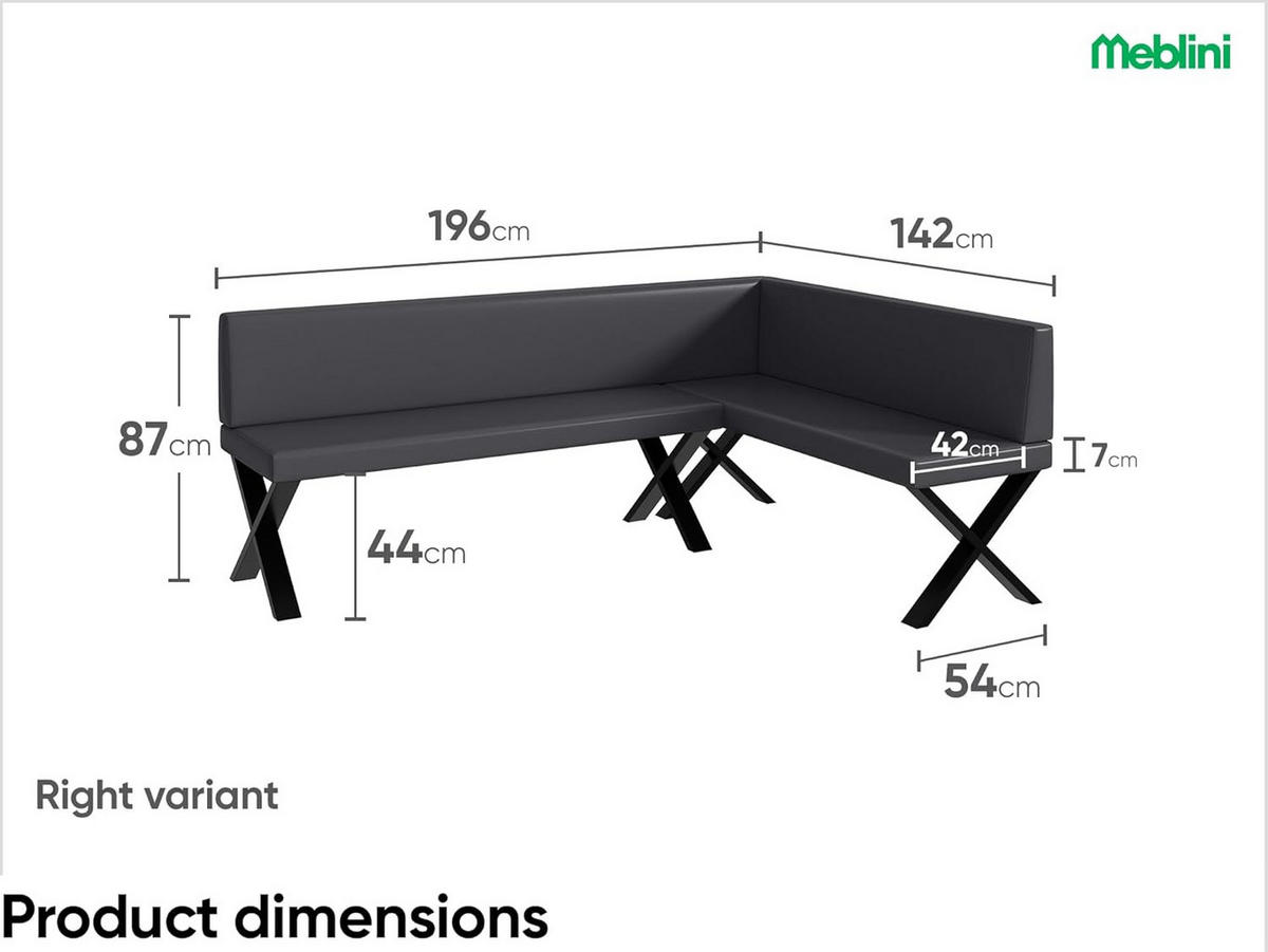 ECKBANK TONI_X - Grau, Leder (142/196cm) - Meblini