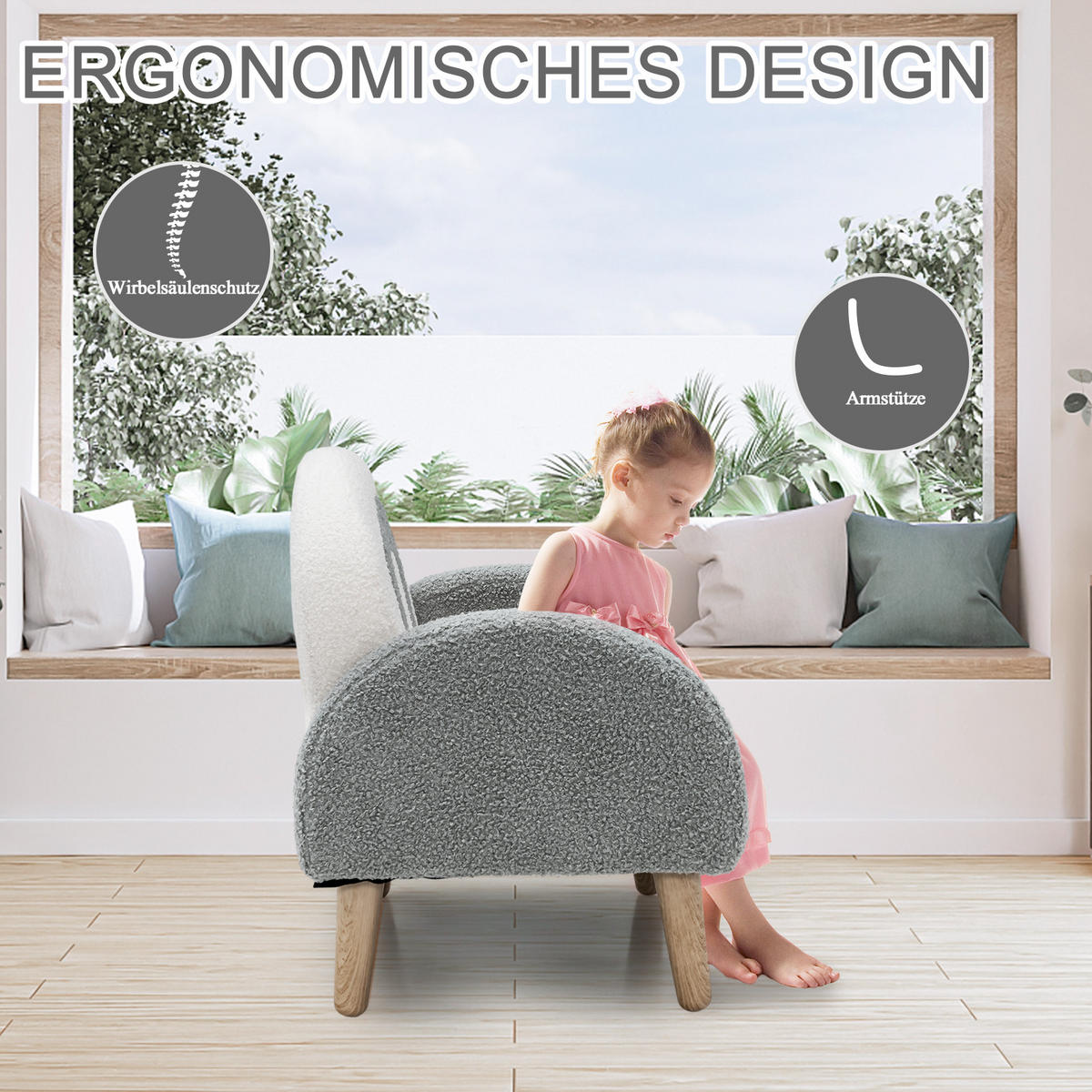 KINDERSOFA 51cm Grau - Grün, Holz (42/51/51cm) - COSTWAY