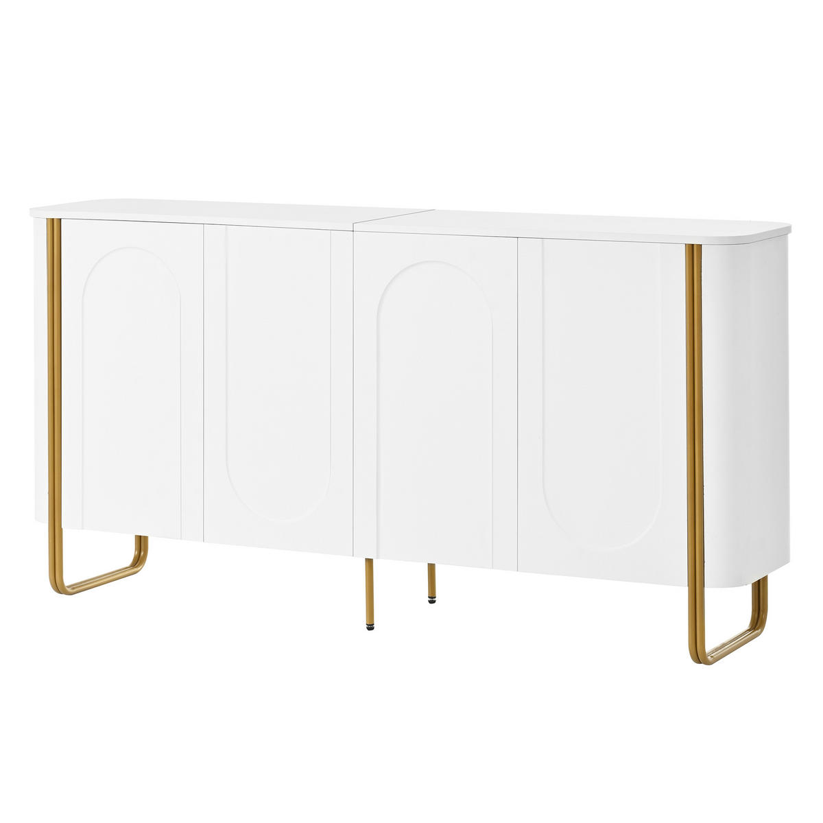 SIDEBOARD Weiß 160cm 4 Türen Bogenrelief Push-to-Open Goldene Eisenfüße - Weiß, Holzwerkstoff (160/80.5/35cm) - Urban Meuble
