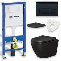 WAND-WC-SET Delos Schwarz, 4-teilig, Betätigungsplatte Schwarz, 69,2/54/112 cm - Schwarz, Keramik (54/112/69.2cm) - bad land