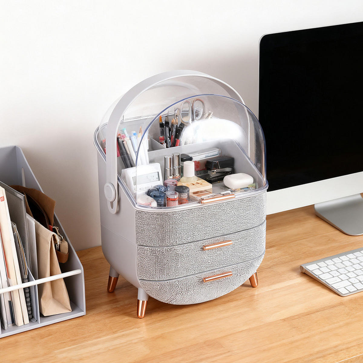 KOSMETIKORGANIZER Carsten Ⅲ 26/16/38 cm - Silberfarben, Kunststoff (16/38/26cm) - Nettlife