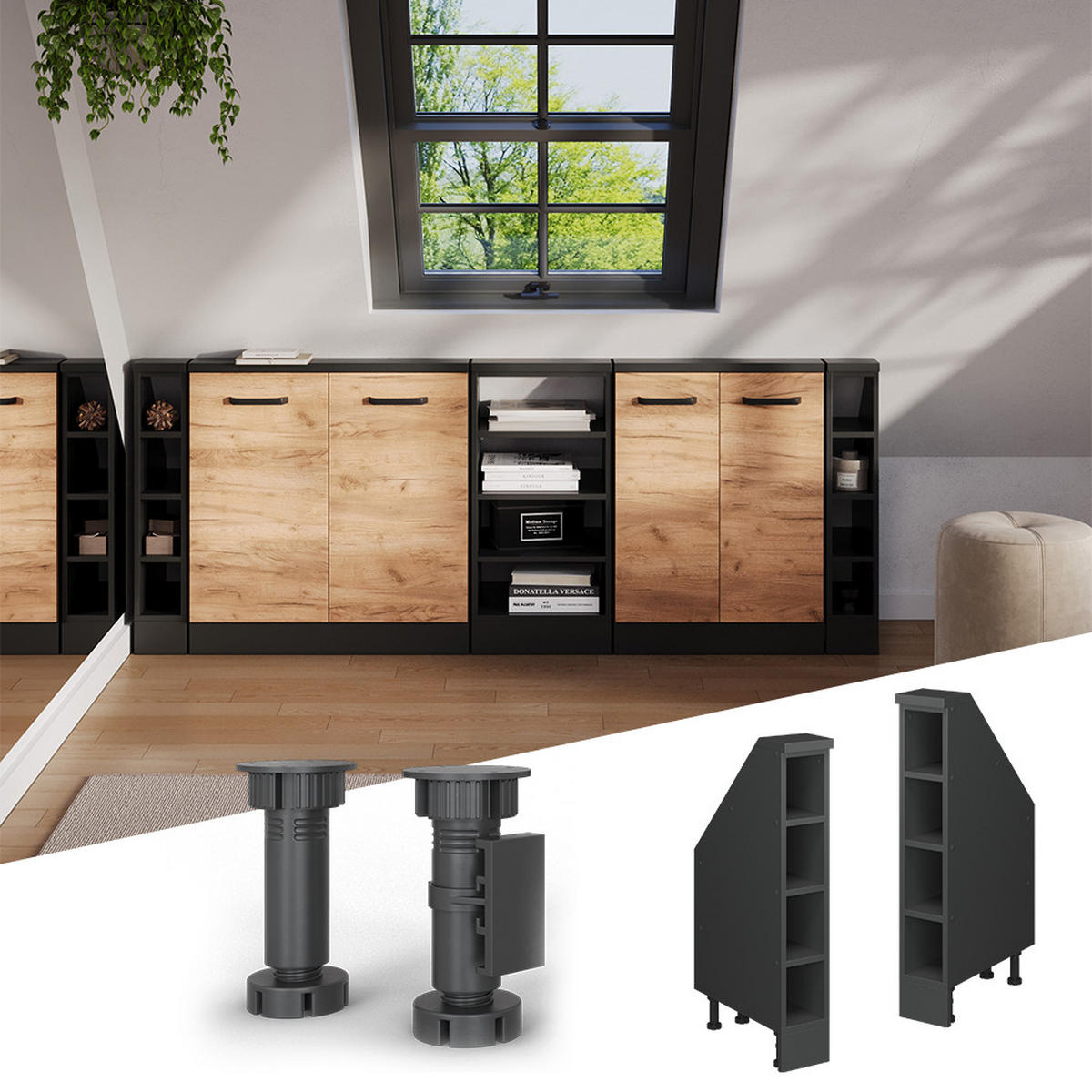 SKŘÍŇ POD ŠIKMOU STŘECHU Rion Antracit - antracitová, kompozitní dřevo (15/81.6/46cm) - Vicco