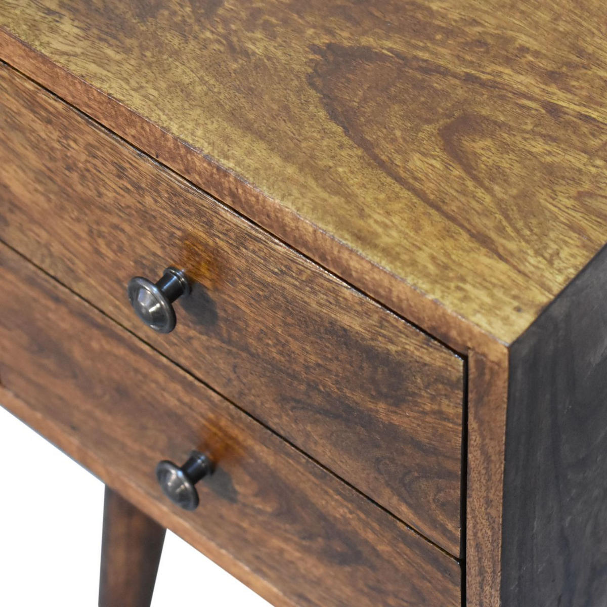 NACHTTISCH MINI KASTANIENHOLZ MIT 2 SCHUBLADEN - Beige/Messingfarben, Holz/Metall (30/57/30cm) - Artisan Furniture
