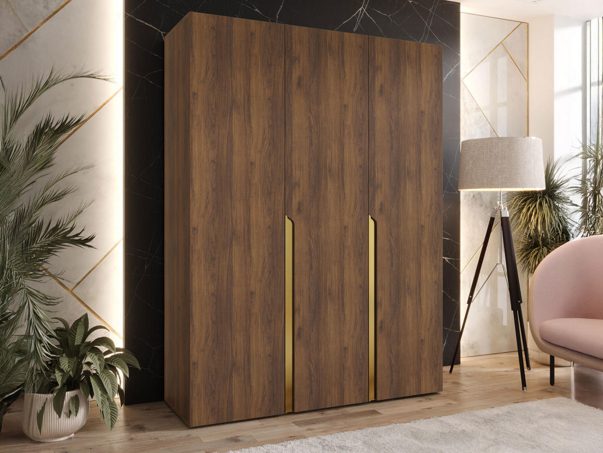DREHTÜRENSCHRANK Mila I 150 - Goldfarben/Nussbaumfarben, Holzwerkstoff/Kunststoff (150/202/52cm) - MIRJAN24