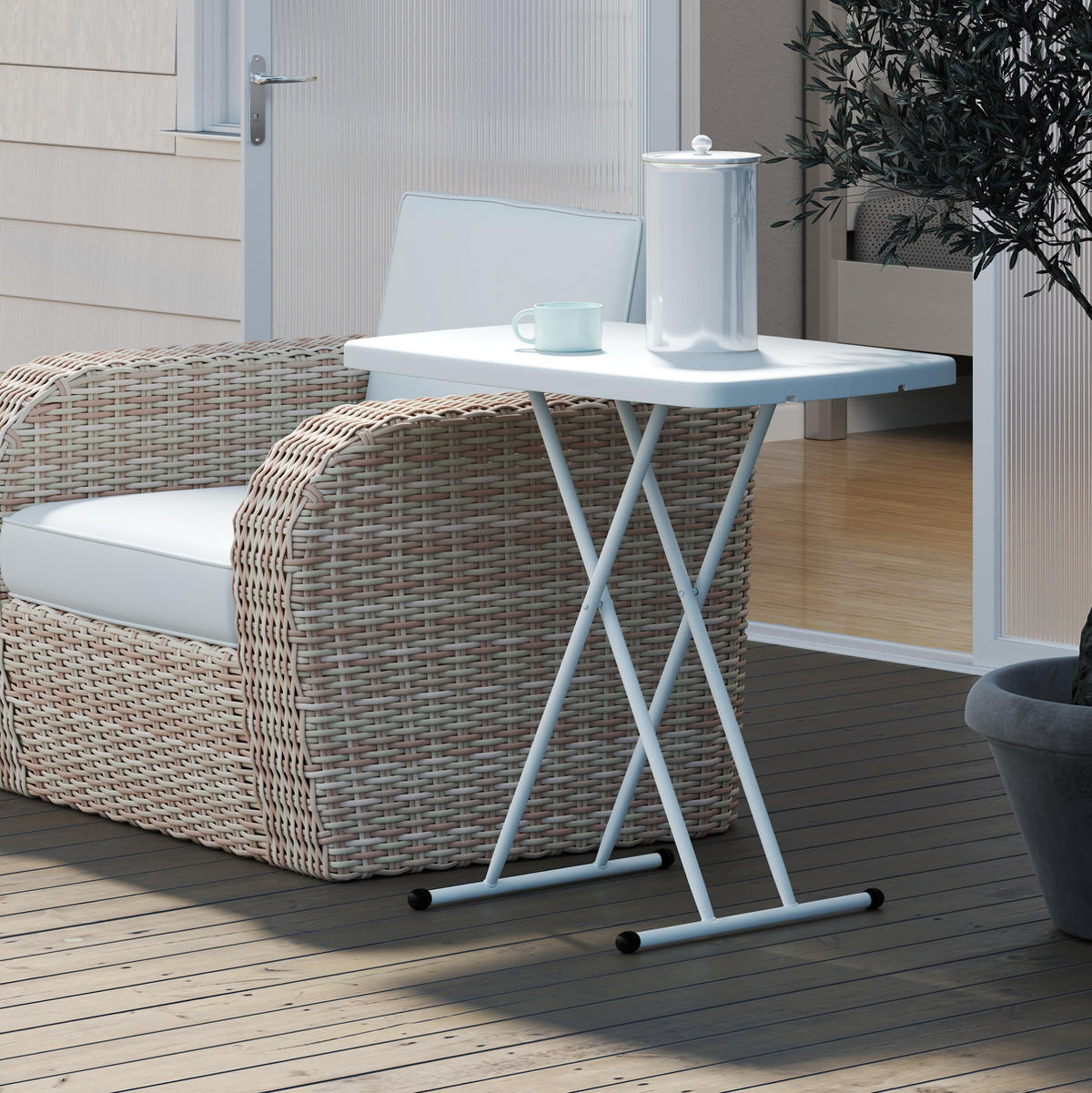 GARTENTISCH aus Kunststoff & Stahl 76x50x74 cm Weiß mit Klappdesign - Naturfarben, Metall (76/50/74cm) - Modfu