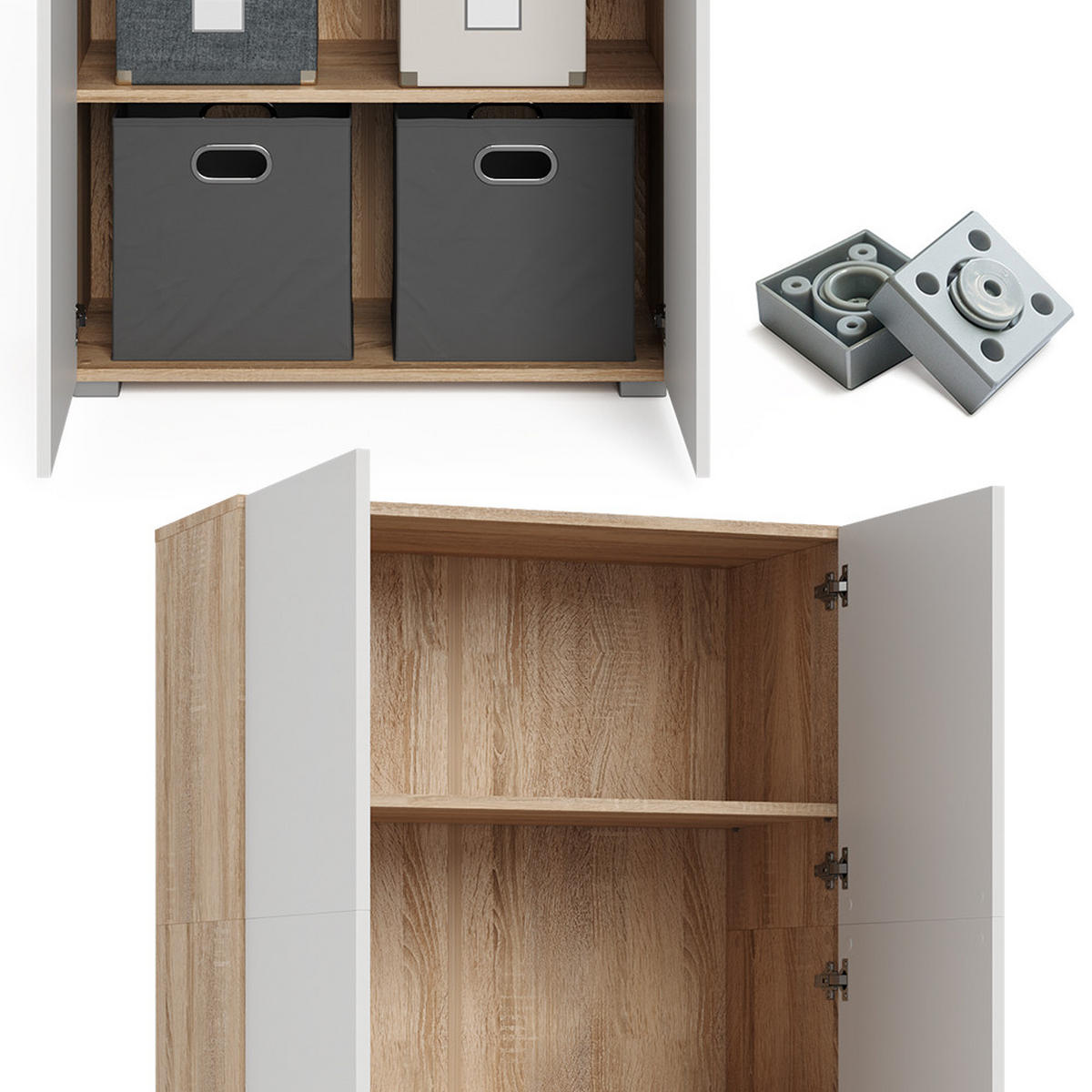 AKTENREGAL Frank Weiß/Sonoma 80 x 182.4 cm - Weiß/Sonoma Eiche, Holzwerkstoff (80/182.4/37cm) - Vicco
