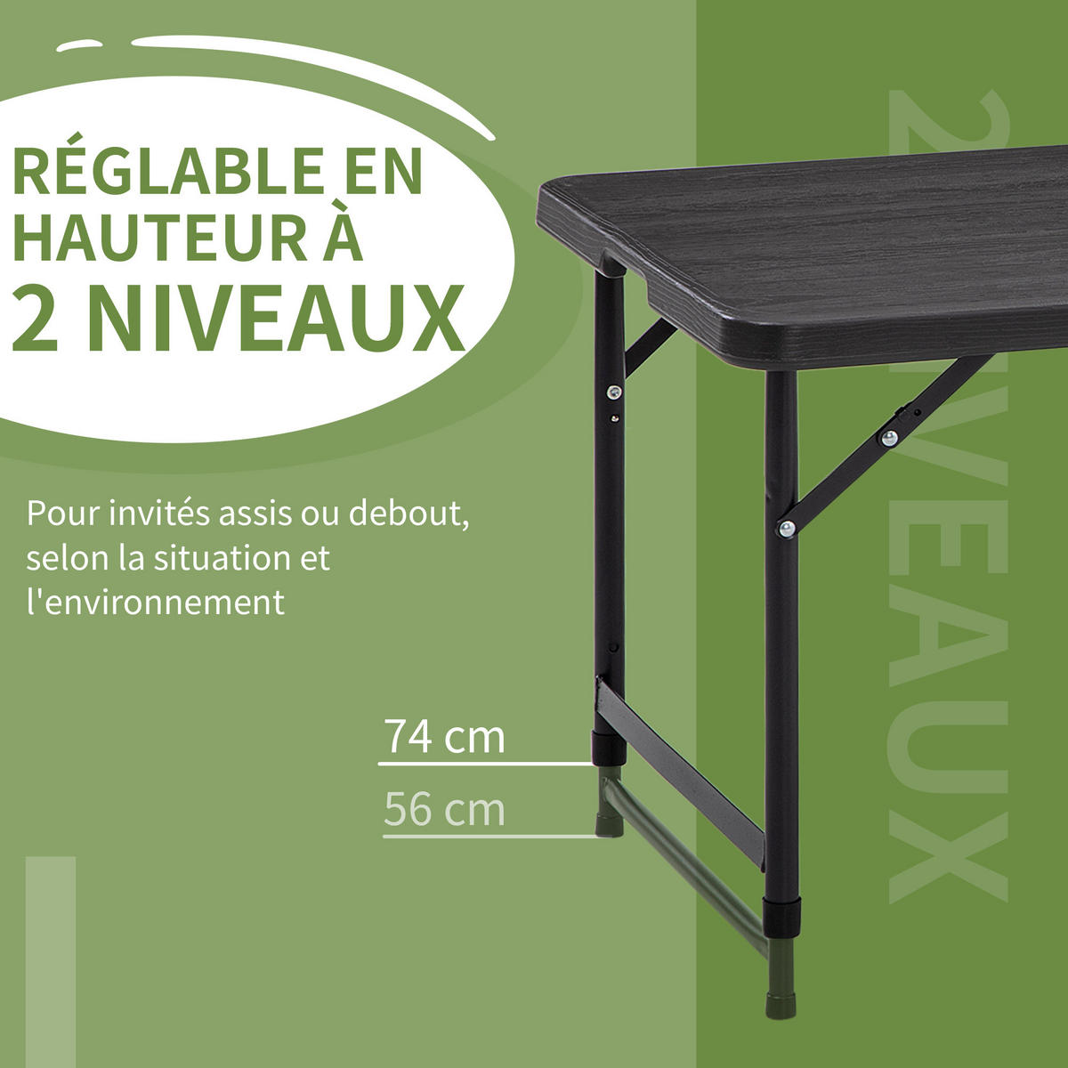 GARTENTISCH DE-14082 klappbar, höhenverstellbar 118x60 cm - Dunkelgrau, Kunststoff (118/60/74cm) - ComfortXL