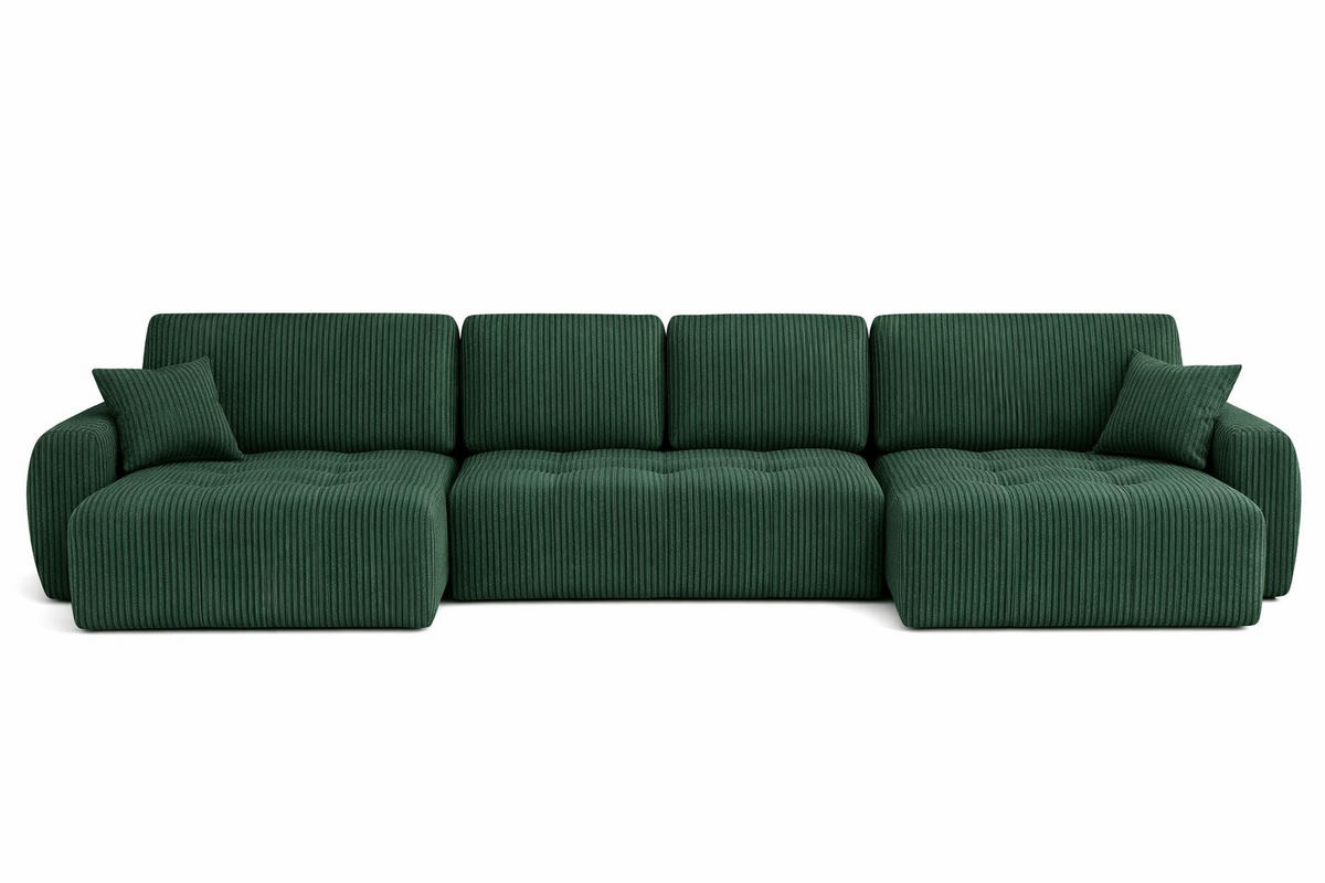 ECKSOFA Mit Schlaffunktion Und Bettkasten U-Form Ivo U, Cordstoff Poso, Grün - Grün, Holz (342/142cm) - Kaiser Möbel