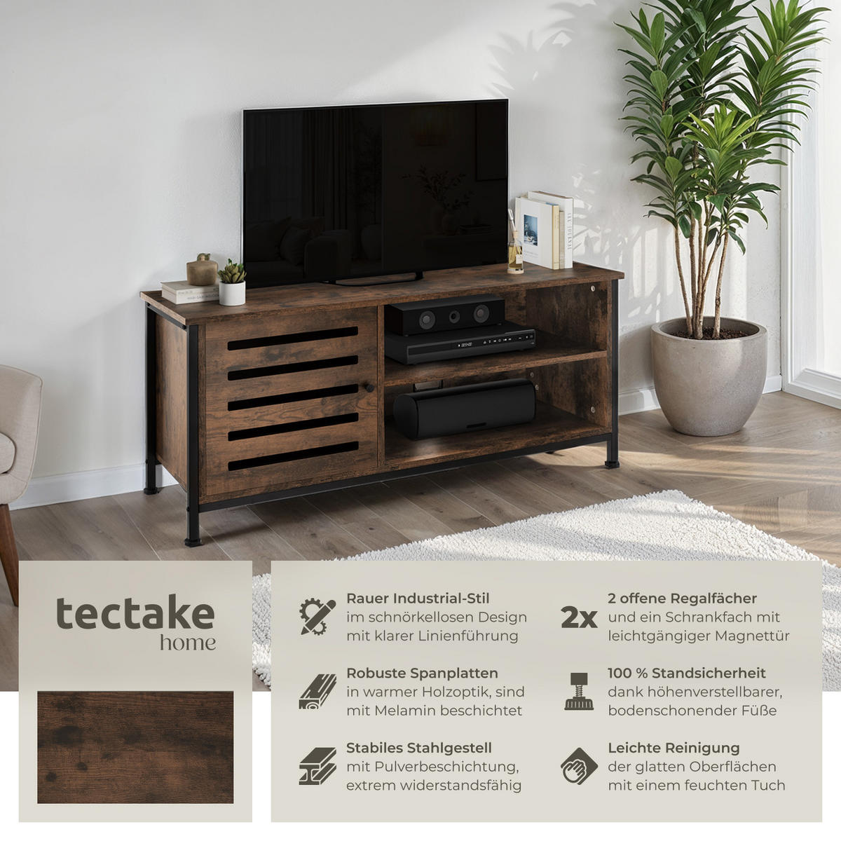 TV-BOARD Galway,110 x 41,5 x 50,5 cm,Industrial Holz dunkel, rustikal - Rostfarben, Holzwerkstoff (41.5/50.5/110cm) - tectake
