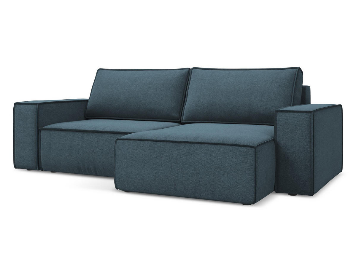 ECKSOFA mit Schlaffunktion Strukturstoff Stoff Blau - Blau/Blaugrau, Kunststoff/Textil (257/148cm) - Makamii
