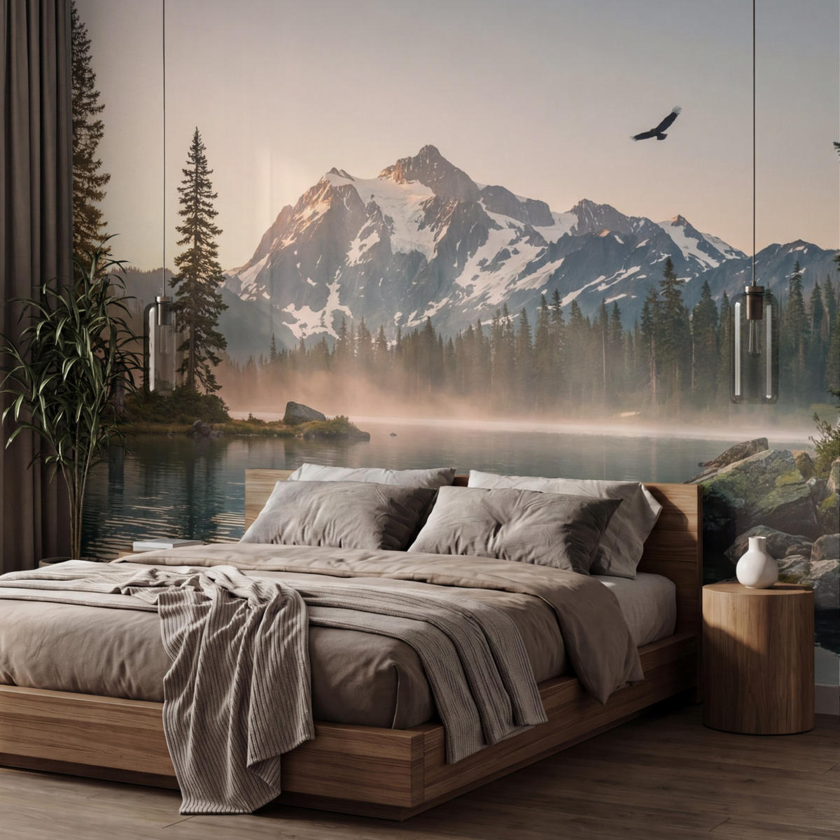 TAPETE - Berge - Wasser - Bäume - 400x280 cm - Multicolor, Papier (400/280cm) - OnlyWow