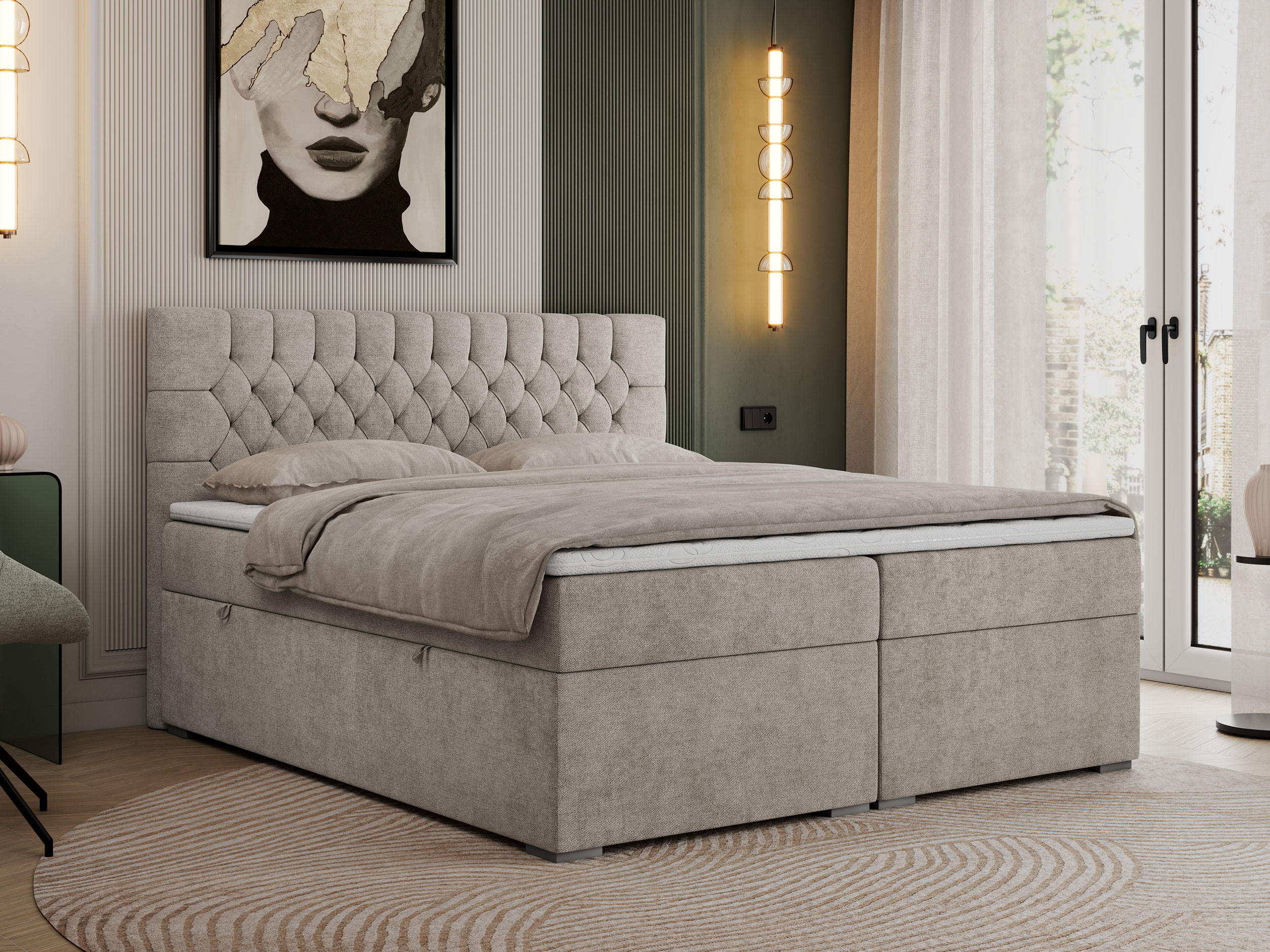 BOXBETT PERA 180/200 Beige Struktur - H4 - Beige, Holz/Textil (180/200cm) - MKS