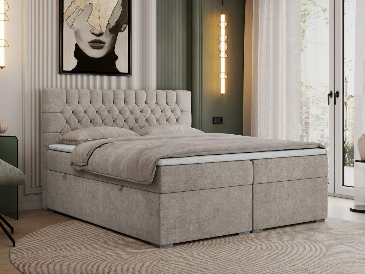 BOXBETT PERA 180/200 Beige Struktur - H4 - Beige, Holz/Textil (180/200cm) - MKS