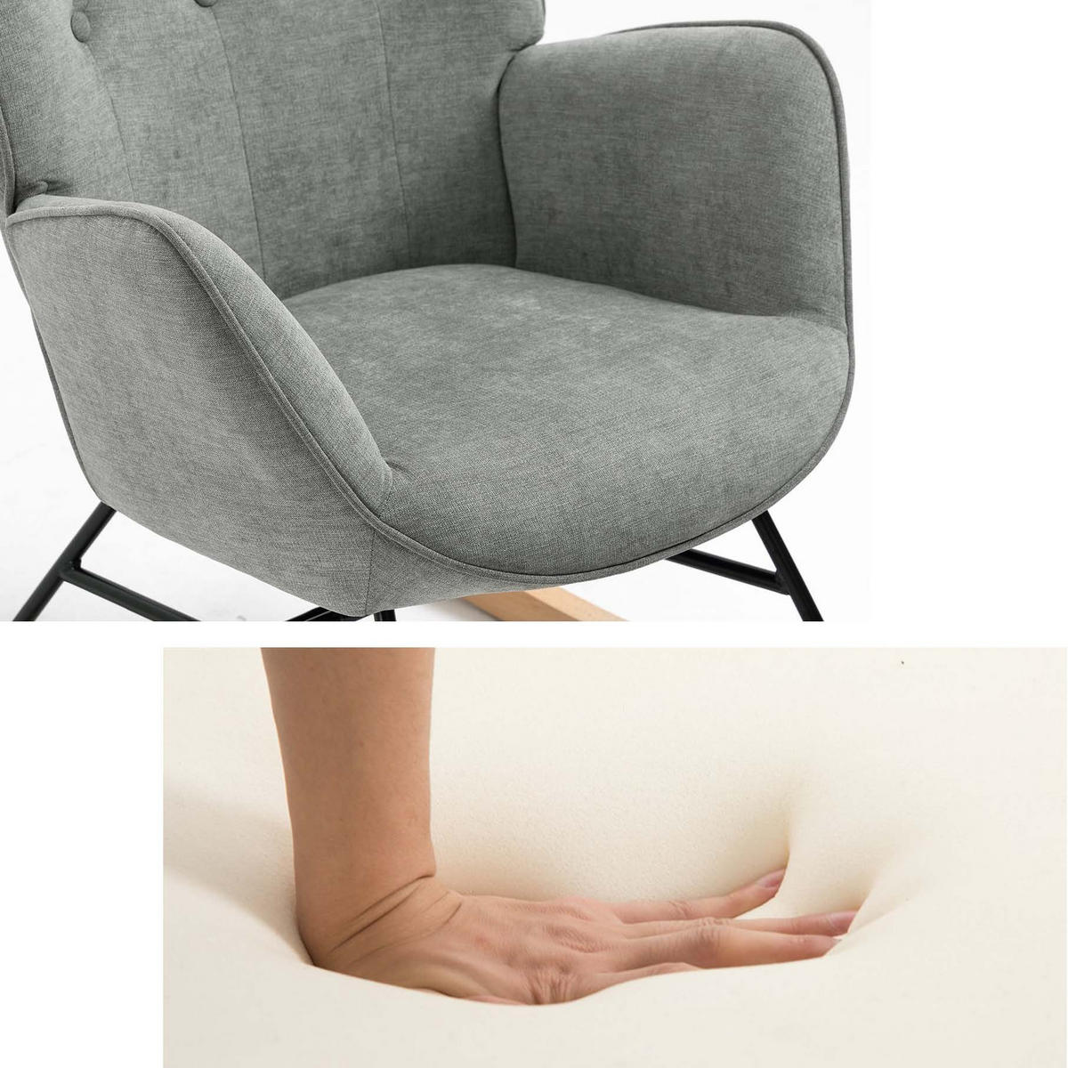 SCHAUKELSTUHL in Webstoff Grau - Buchefarben/Grau, Holz/Textil (66/97/84cm) - Meubles Cosy