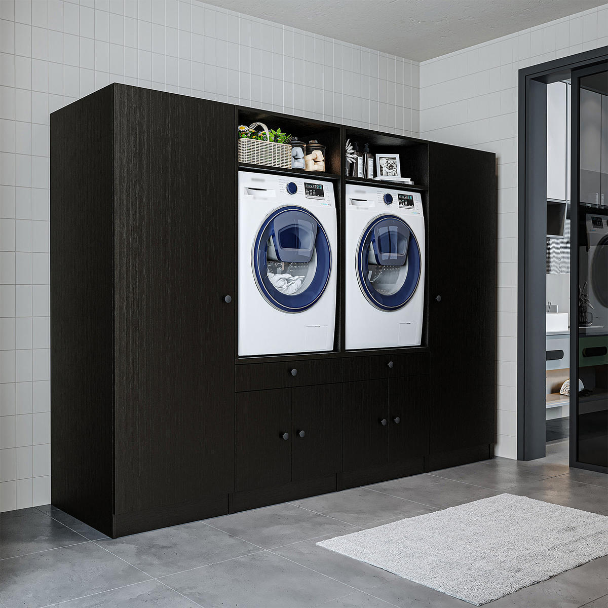 WASCHMASCHINENSCHRANK Serie 1 254cm Breit, 184cm Hoch - Schwarz, Holzwerkstoff (254/184/67cm)