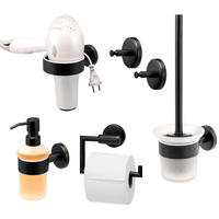 BADEZIMMER-ZUBEHÖR-SET PIAZZA BLACK 5tlg, Edelstahl, schwarz - Chromfarben, Metall (14.5/35/11.5cm) - bremermann