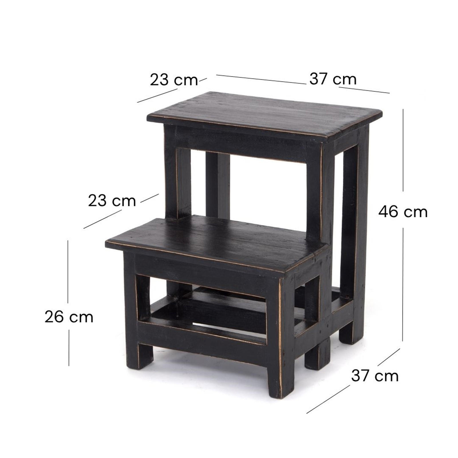 TRITTLEITER STEP Recyclingholz zweistufig 09 voodoo - schwarz - Schwarz, Holz (37/46/37cm) - DESIGN DELIGHTS