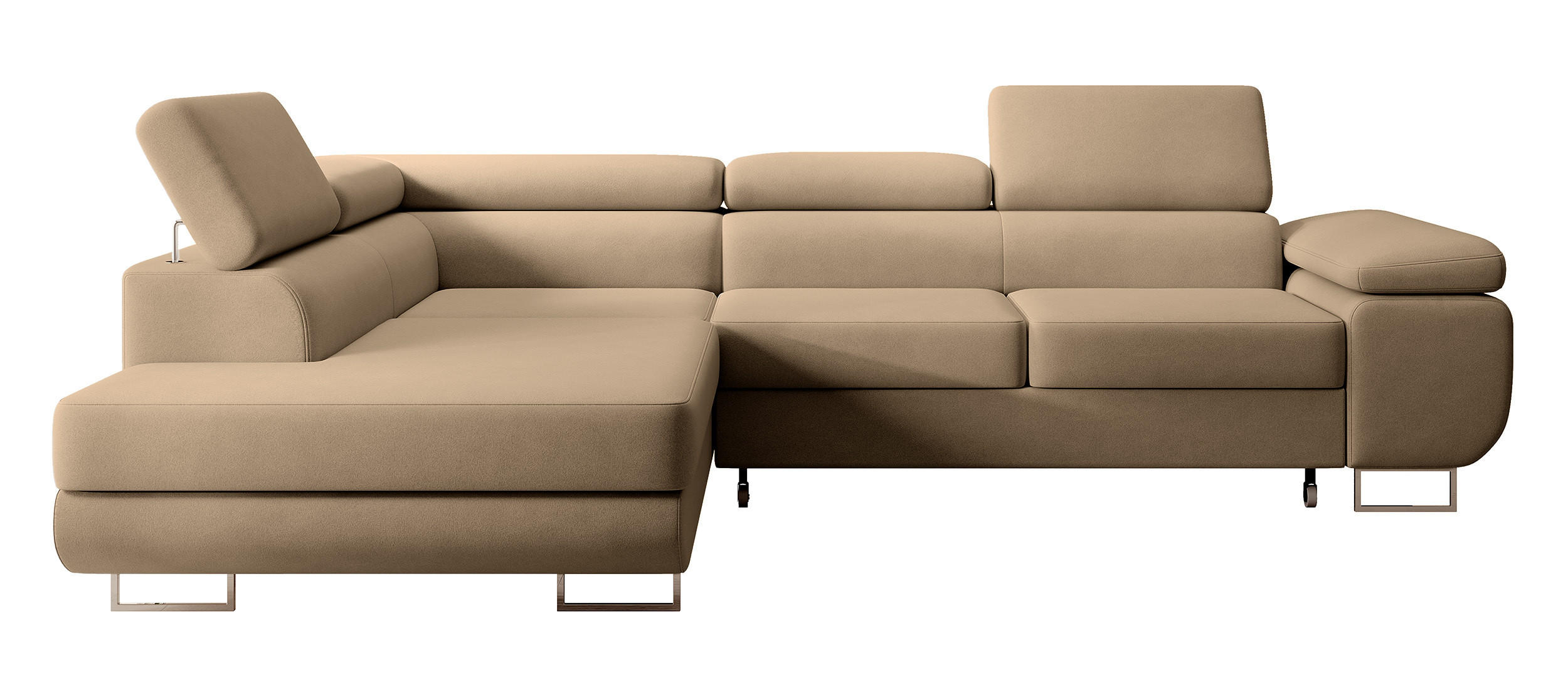 ECKSOFA Stevil Beige Velours - Beige/Silberfarben, Textil/Metall (275/203cm) - Selsey