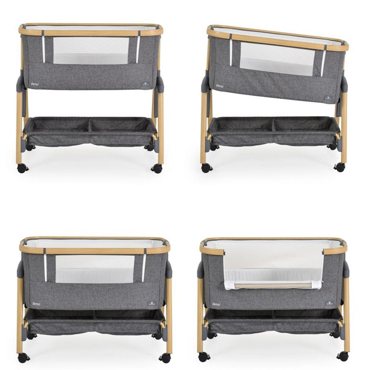 BEISTELLBETT Amo dunkelgrau 80 x 48 cm, 7 Höhenpositionen, Anti-Reflux, Moskitonetz, Matratze - Grau, Metall (48/80cm) - Cangaroo