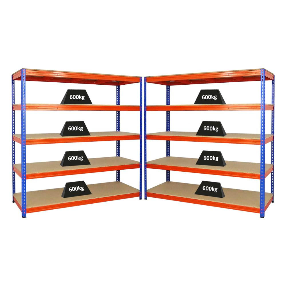 SCHWERLASTREGAL Bison 2er-Set mit 2x 200x200x60 cm 5 Fachböden Fachlast 600 kg Blau-Orange - Orange, Metall (400/200/60cm) - PROREGAL