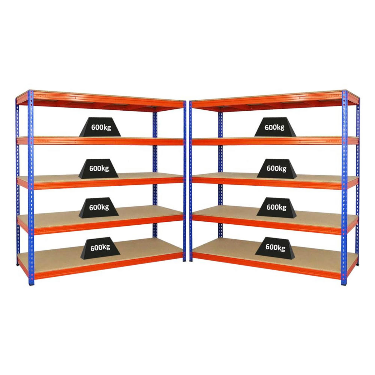 SCHWERLASTREGAL Bison 2er-Set mit 2x 200x200x60 cm 5 Fachböden Fachlast 600 kg Blau-Orange - Orange, Metall (400/200/60cm) - PROREGAL