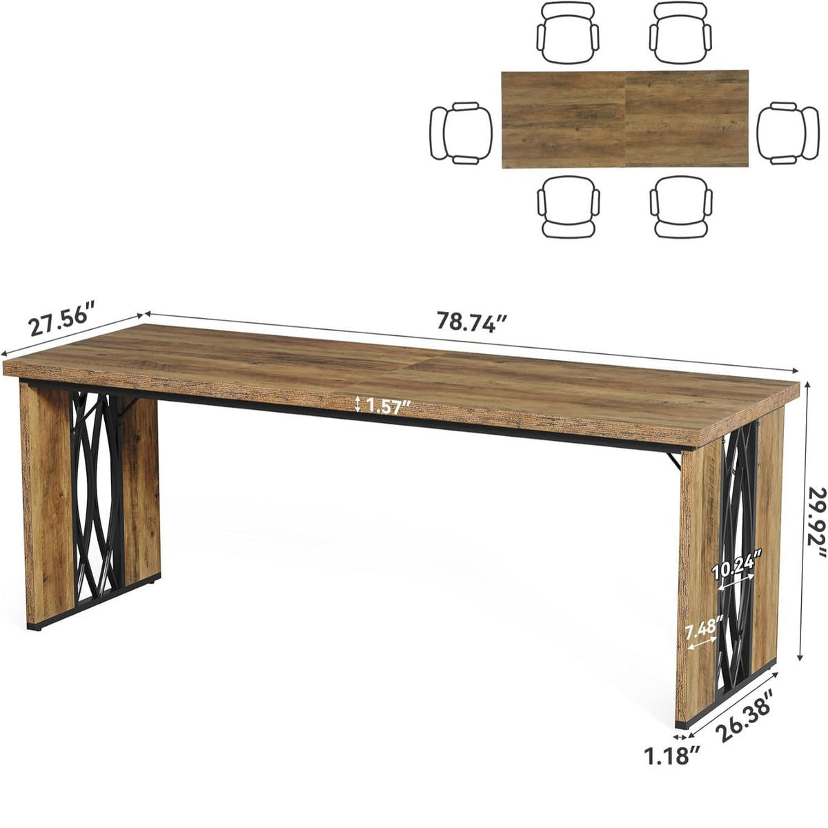 SCHREIBTISCH Holz Metall Industrial rechteckig 200/70/76 cm - Ahornfarben/Braun, Holzwerkstoff/Metall (70/200/76cm) - Quality Elegance
