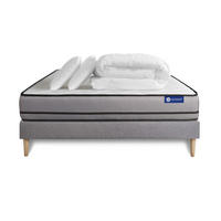 BETT Actimemo night Memory-Schaum 200 x 200 cm h4 - Kit Bettgestell Grau - Mit Kissen und Bettdecke - Beige/Grau, Holz/Textil (200/200cm) - ACTISOM
