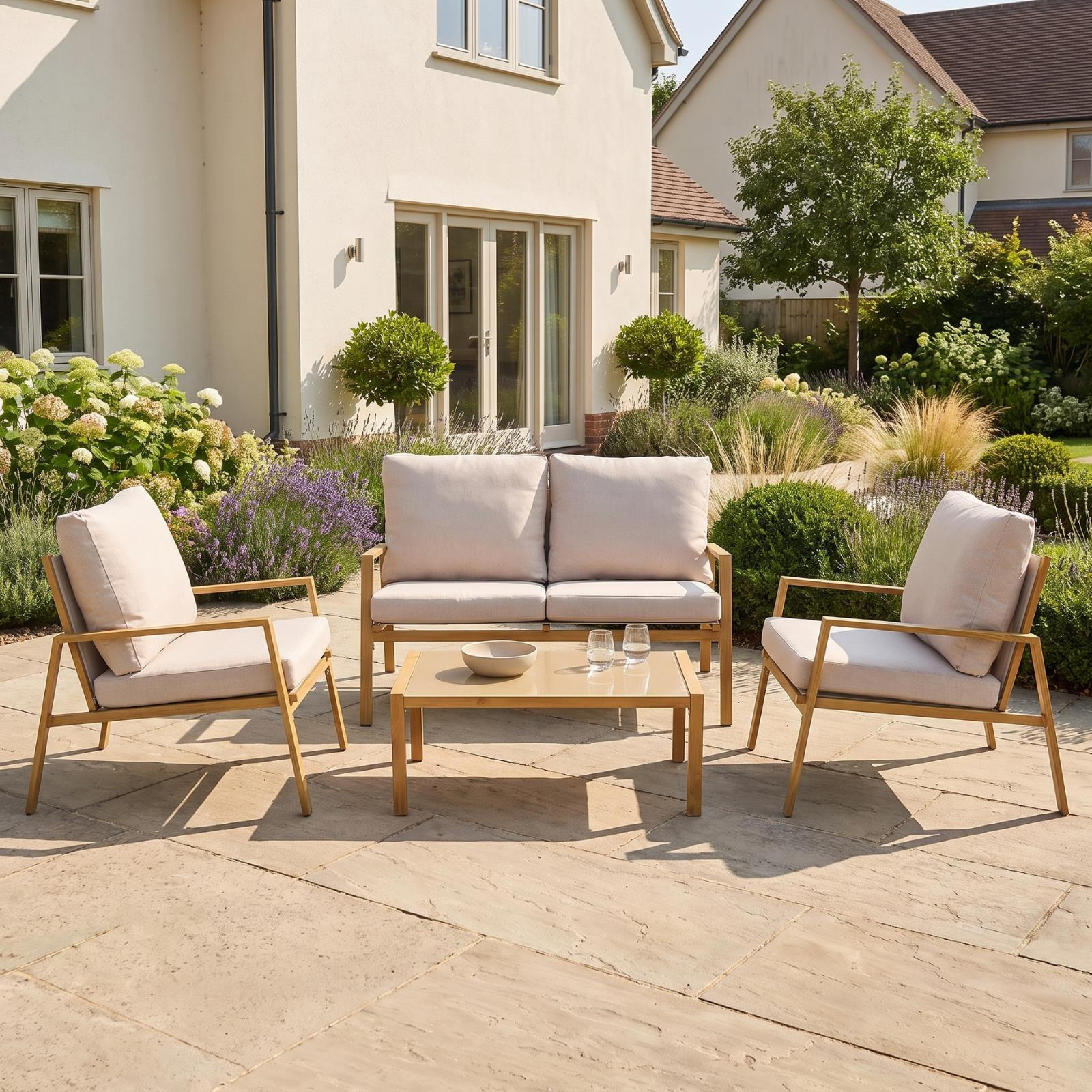 LOUNGE-SET Palamos Holzoptik 4-teilig mit Sofa, 2 Sesseln und Couchtisch - Braun, Kunststoff - bellavista - Home & Garden