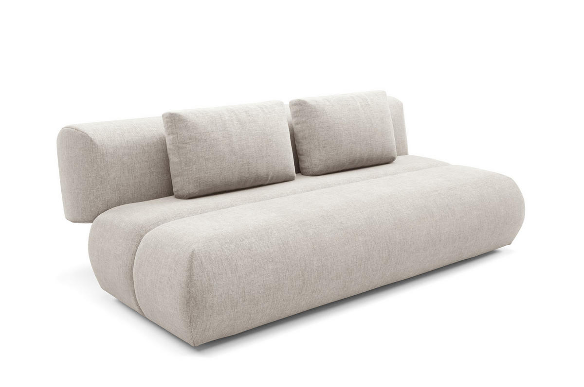 BETTSOFA ATOMO Beige Chenille-Stoff mit Schlaffunktion - Beige, Holz (217/82/134cm) - MASSENO