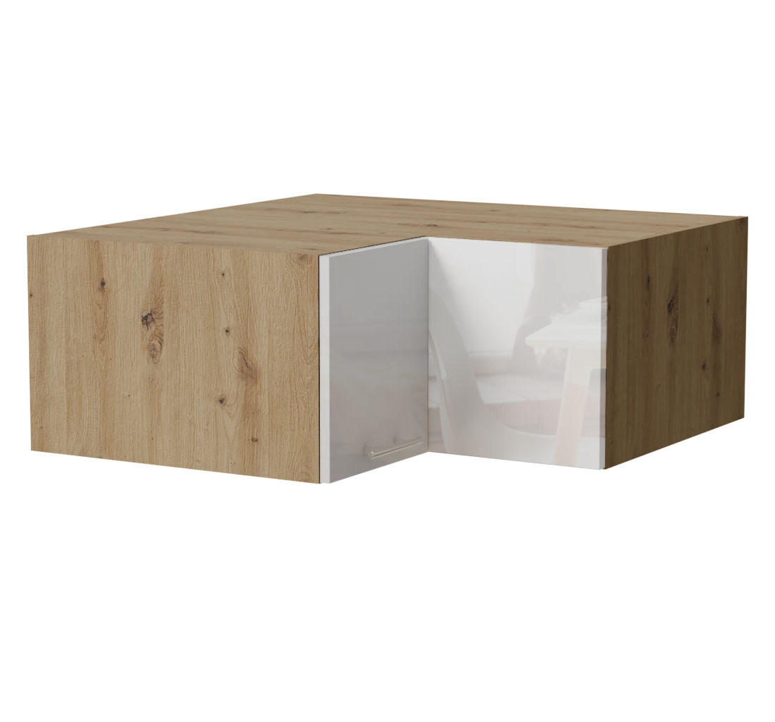 Feldmann-Wohnen Eck-Aufsatzschrank Weiß Hochglanz, Eiche Artisan 90x36x90 cm