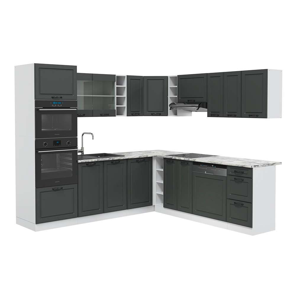 ECKKÜCHE R-Line Anthrazit Landhaus/Weiß 237 x 60 cm, AP Marmor - Anthrazit/Weiß, Holzwerkstoff (247/81.6/60cm) - Vicco